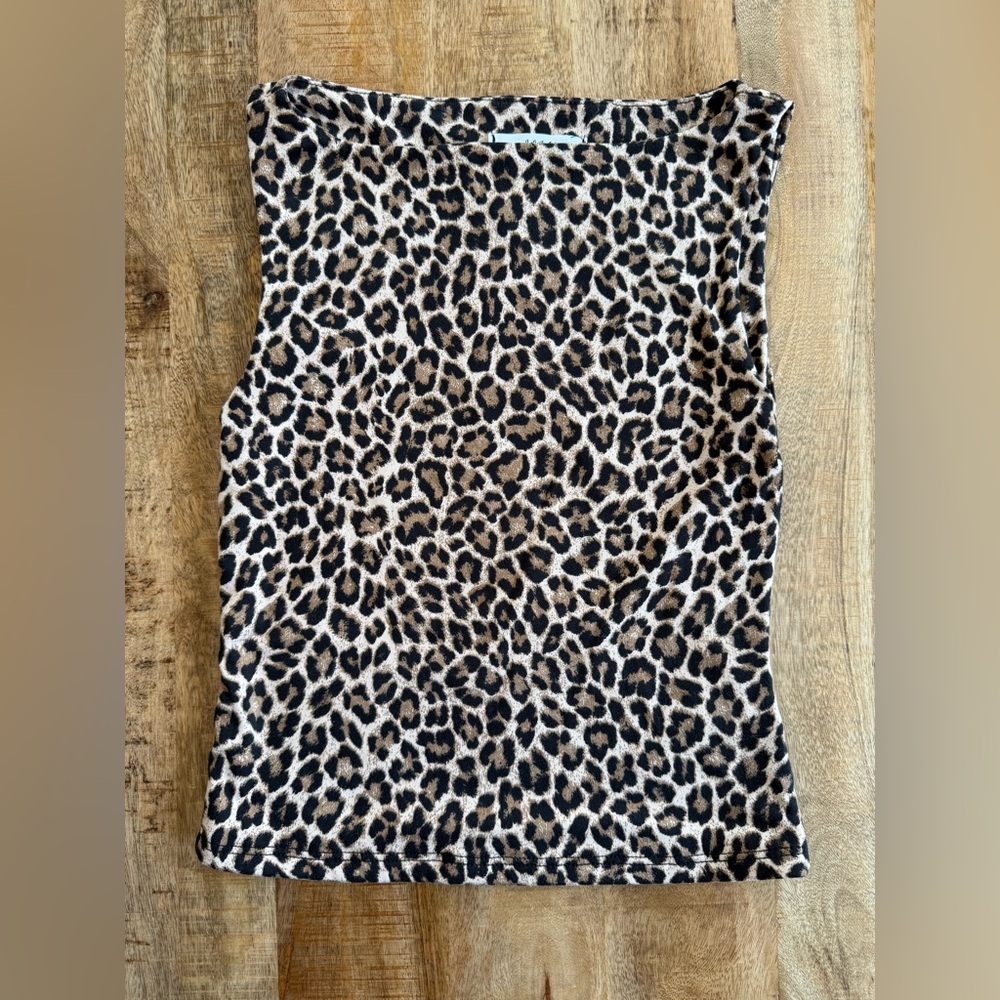 Gaze Leopard Print Sleeveless Stretch Top Tan Black Animal Print